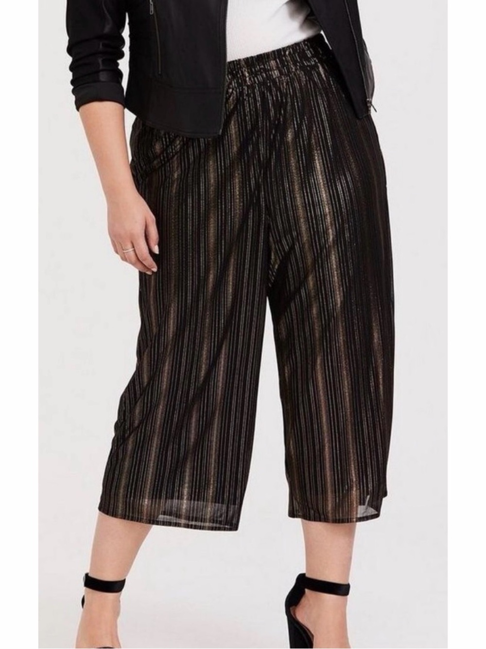 Torrid Striped Crop Wide Leg Pants Metallic Black